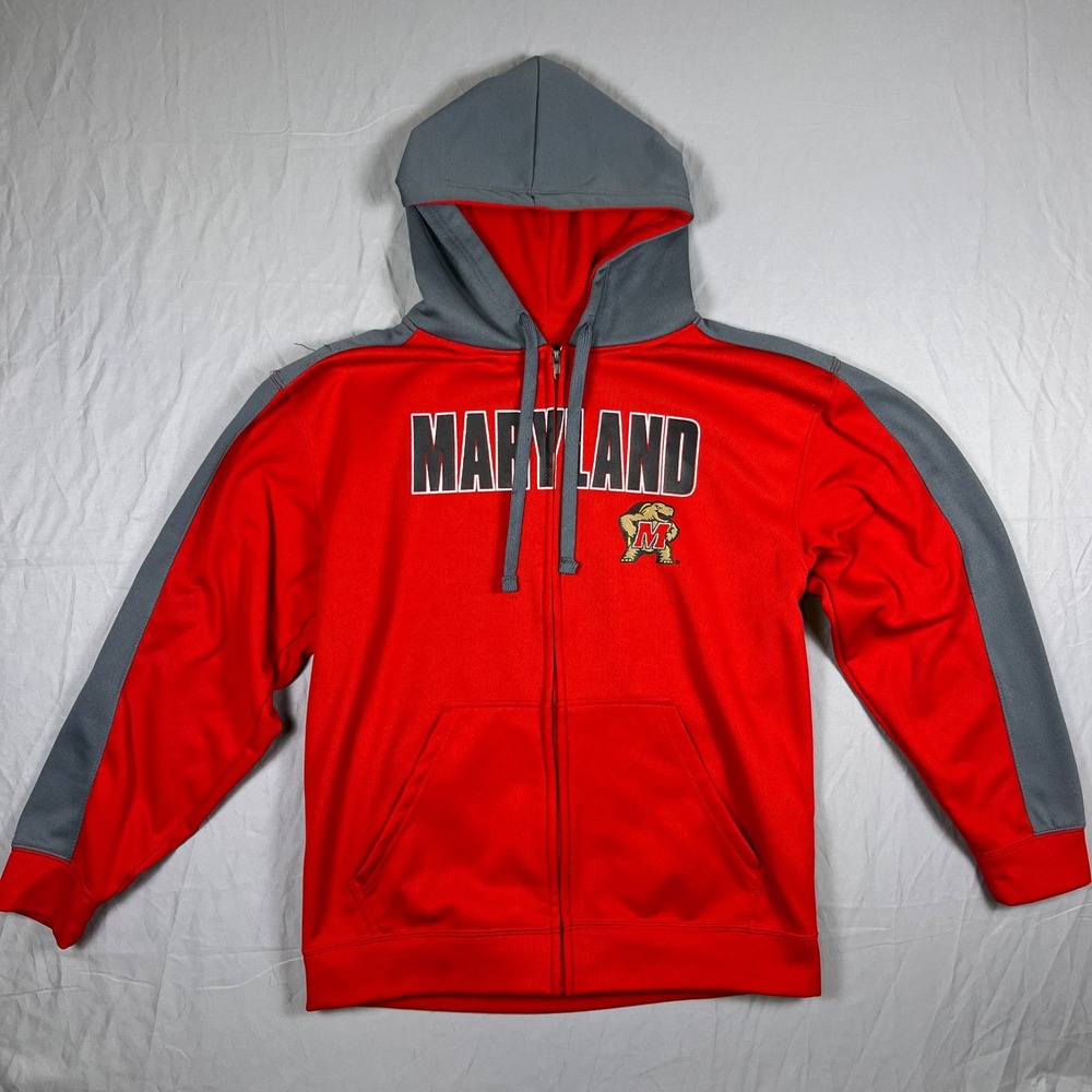 Knights Apparel Maryland Terrapins Full Zip Hoodie Red Gray Mens Large NCAA